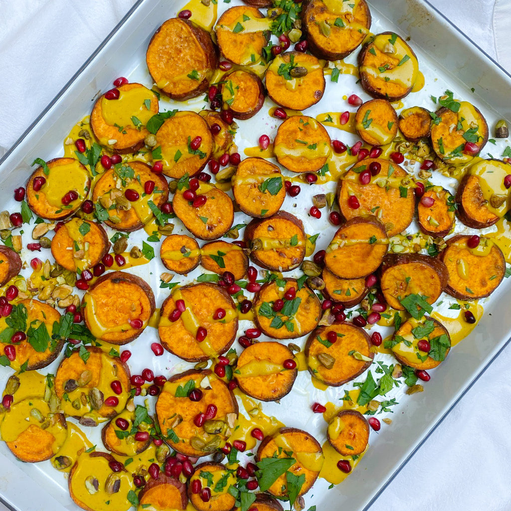 Roasted Sweet Potatoes with Tahini Drizzle