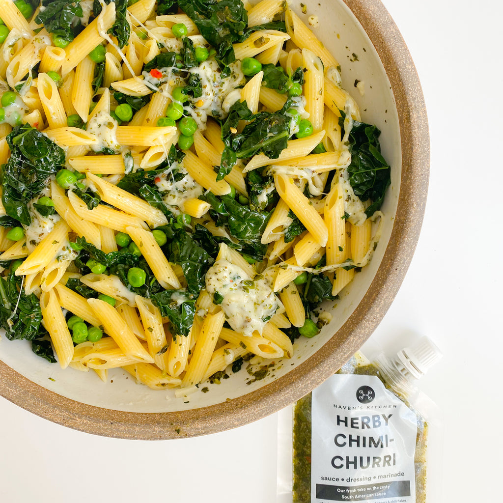 Cheesy Chimichurri Pasta with Greens