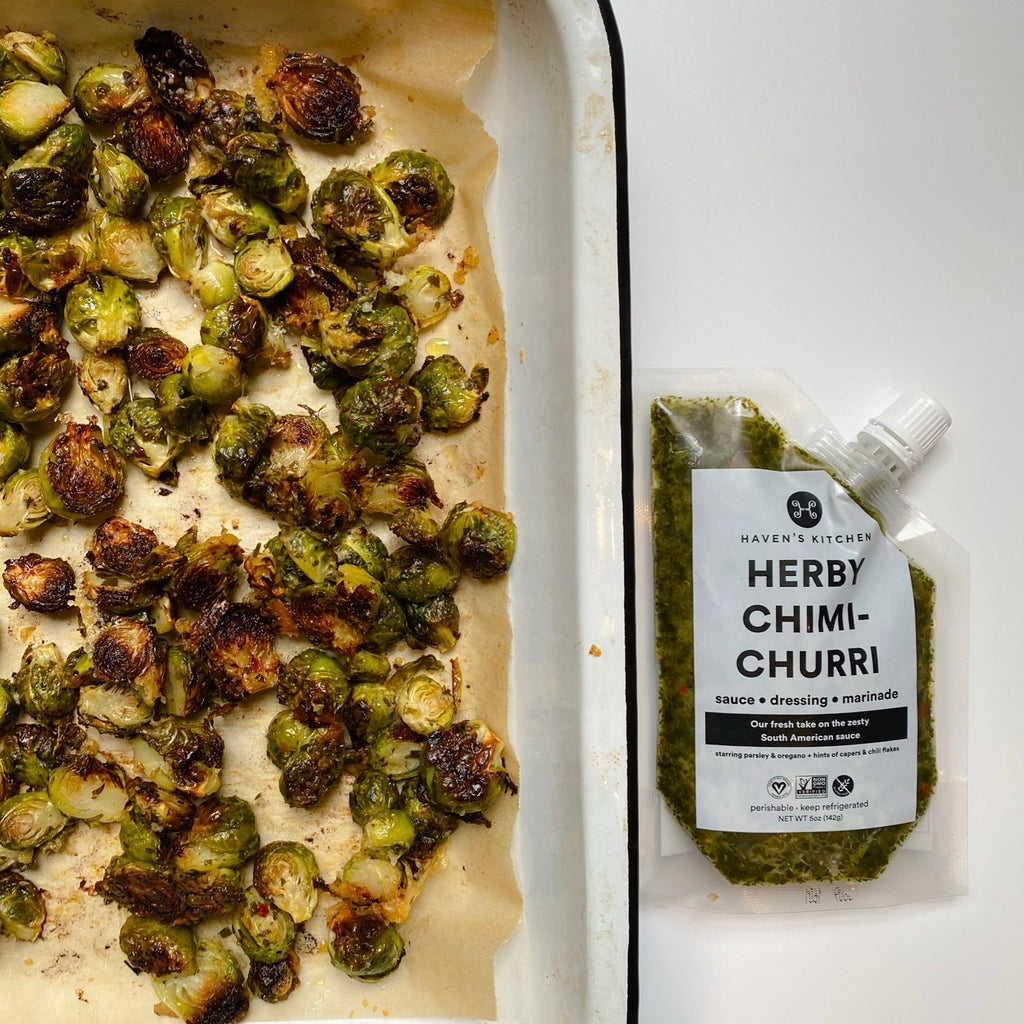 Chimichurri Parmesan Roasted Brussel Sprouts