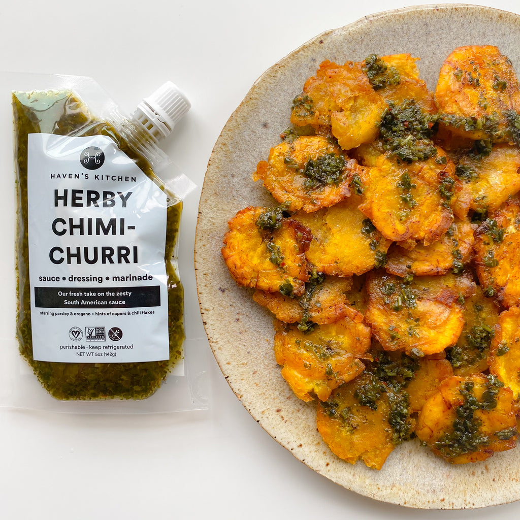 Tostones with Herby Chimichurri