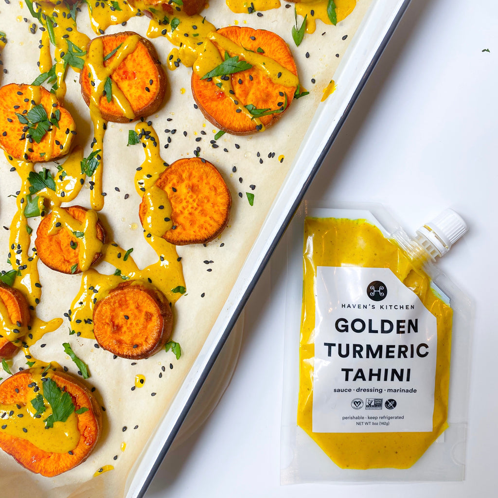 Golden Tahini Roasted Sweet Potatoes