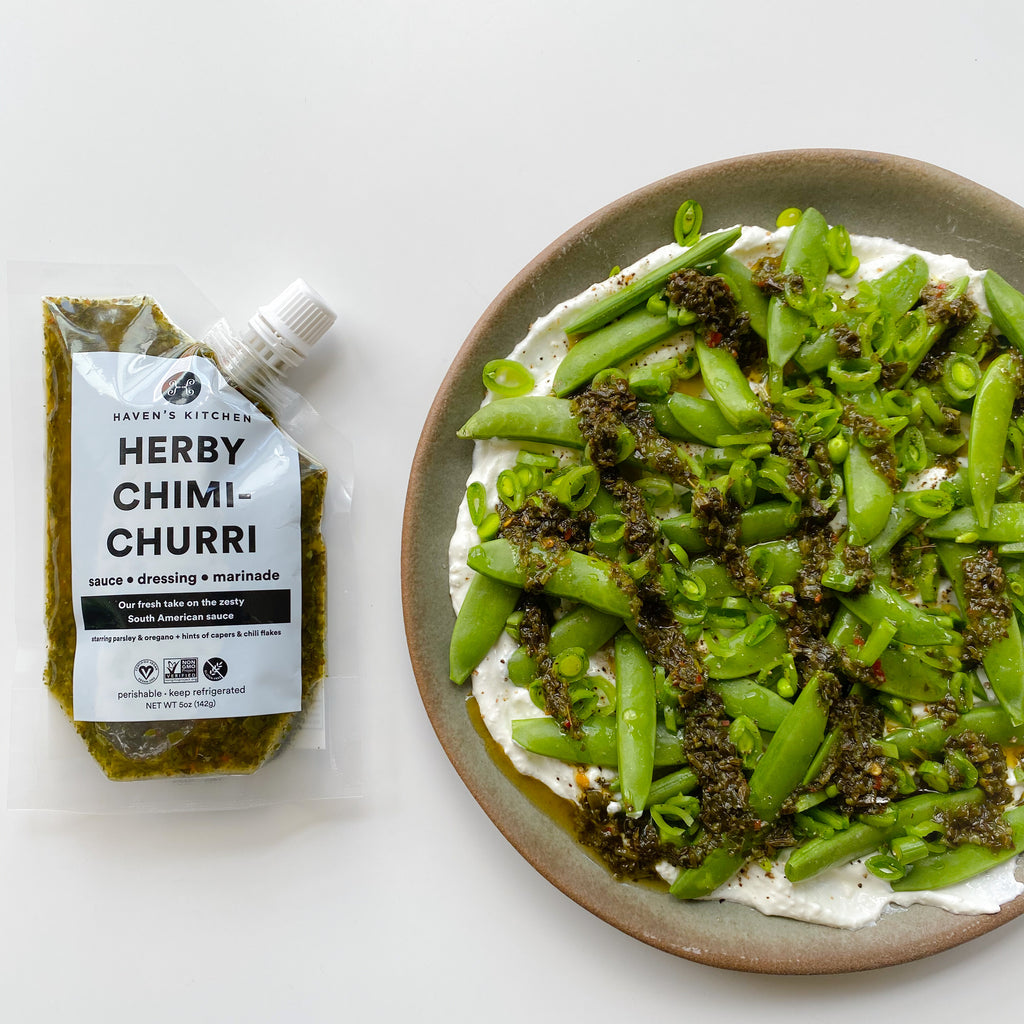 Snap Peas with Ricotta and Chimichurri