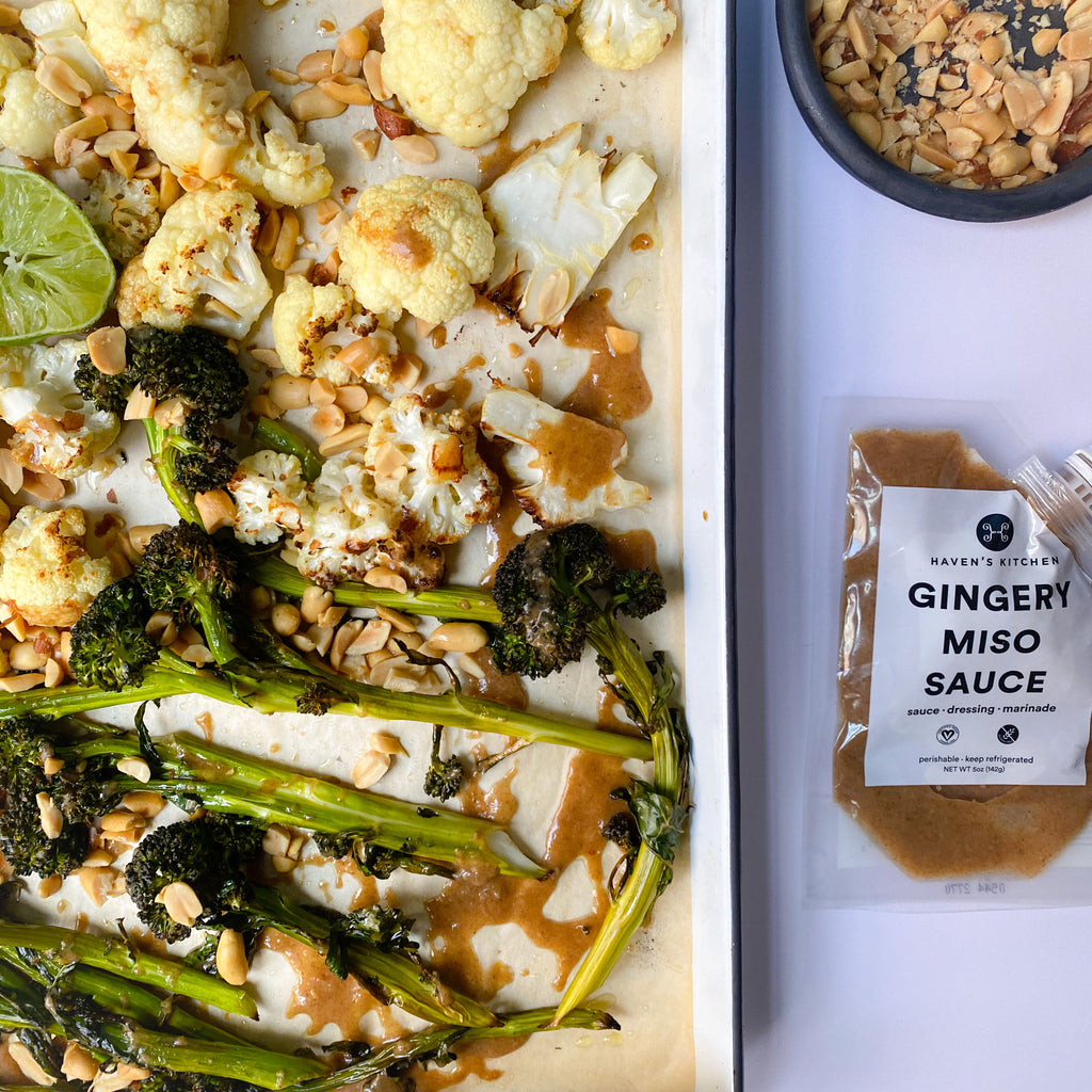 Charred Broccolini and Cauliflower with Gingery Miso