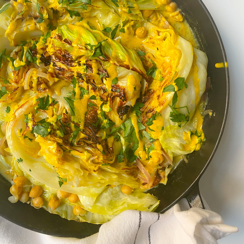 Golden Tahini Braised Cabbage and Chickpeas