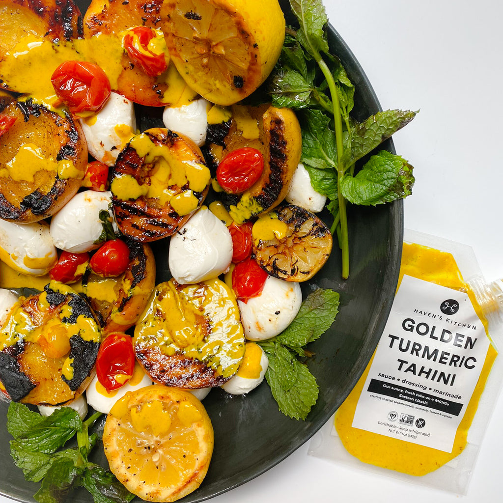 Grilled Peach Salad with Golden Tahini