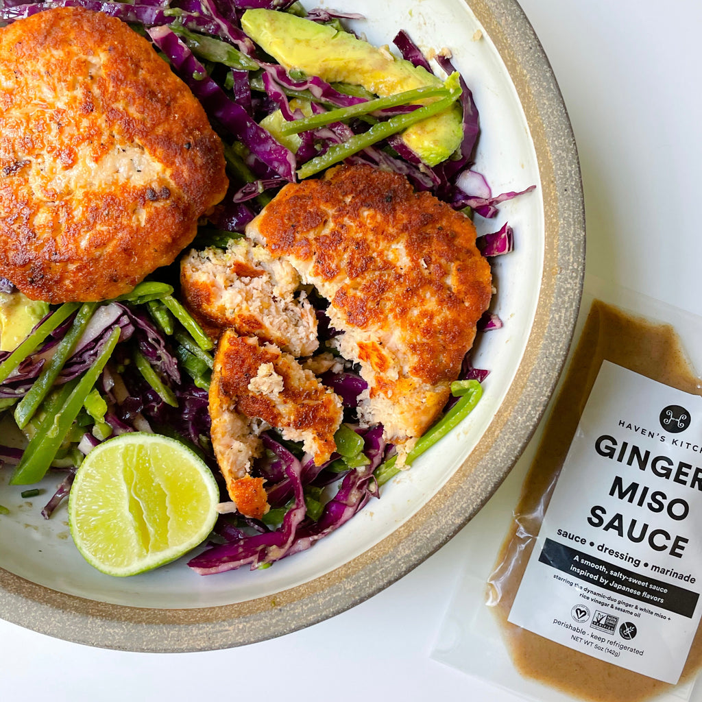 Gingery Miso Salad with Salmon patties