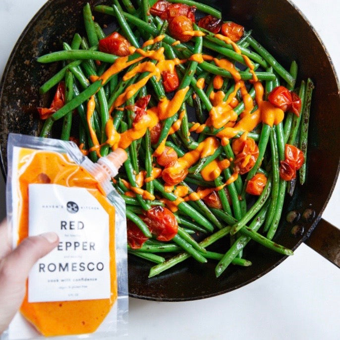 Charred Green Beans with Romesco