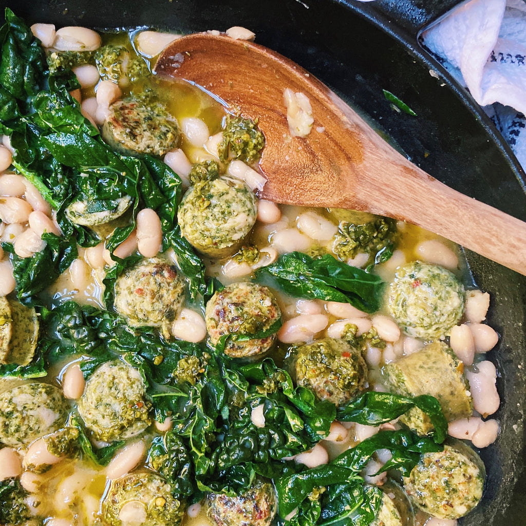 Chimichurri with White Beans, Greens & Chicken Sausage